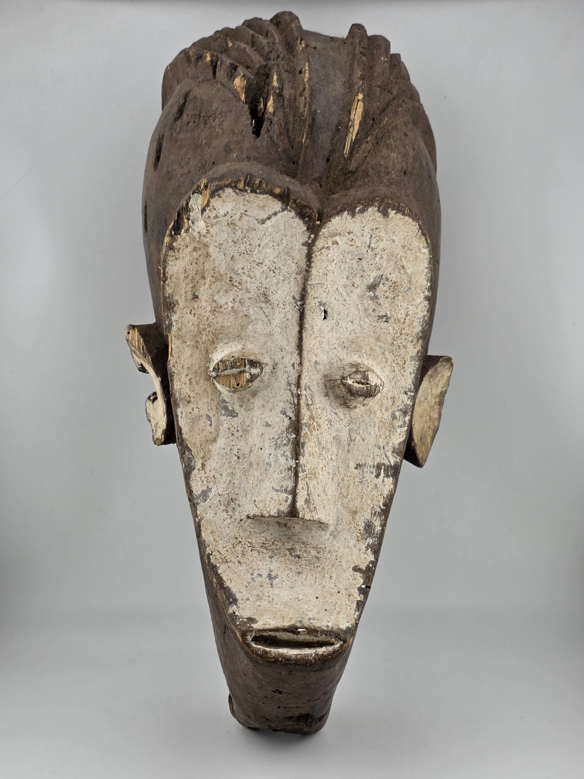 Fang Ngil Mask Gabon African Tribal Art Hand Carved Wood Kaolin Antique 1900s