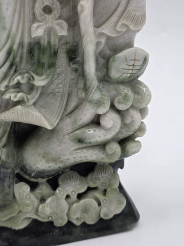 Chinese Hand Carved Natural Jadeite Jade Shou Xing Longevity Immortal Statue 12"