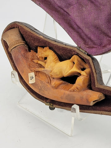 Antique 19th C Horse Theme German Meerschaum Cigarette Holder W Original Case.