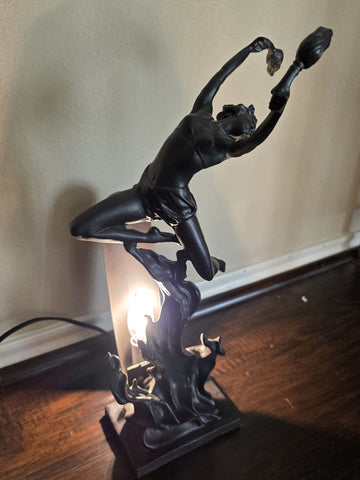 ANTIQUE ART DECO BRONZE STATUE SCULPTURE LADY FLAME LEAPER FERDINAND PRIESS LAMP