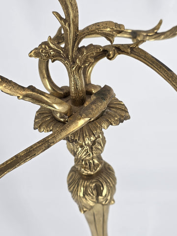 Rare Antique C 1900's XL French Rococo Style Gilt Brass 5 Arm Candelabra 26”