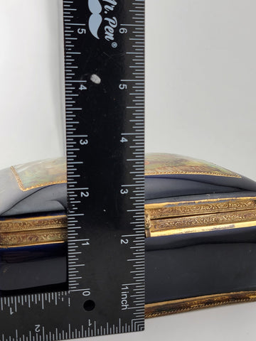 19 Century Germany Ornate Cobalt Blue Hand Painted 22K Gold Trinket/ Jewelry Box