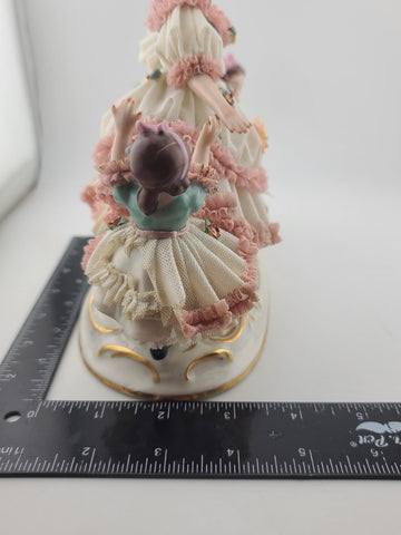 Rare Antique Dresden Porcelain Germany Lace Mother with Daughters and Flowers