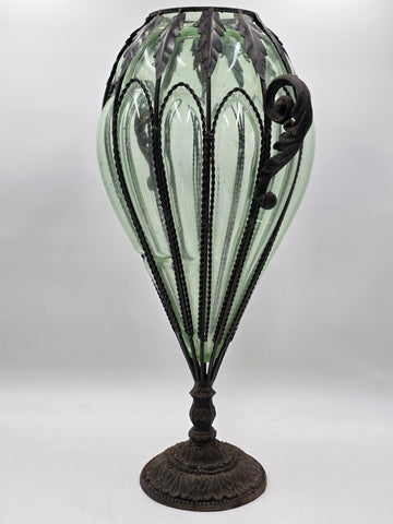 Rare Antique 19th C Murano Green Caged Blown Glass Urn Vase Centerpiece. 23 In
