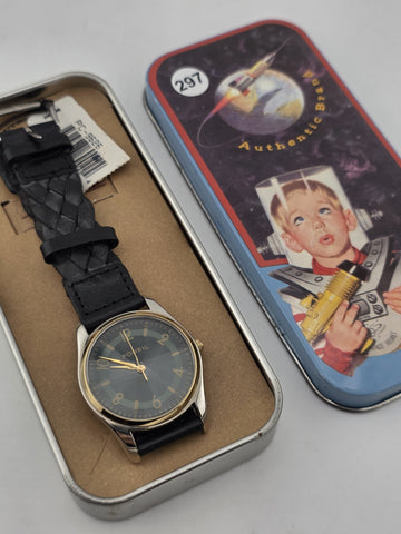 NIB Fossil PC-9626 Gold Tone Black Dial Quartz Watch Leather Strap 36mm