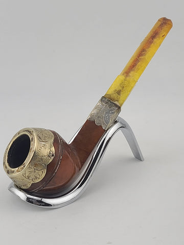 Antique 1940's Magyar Occa Pipe Silver Band Meerschaum Lined w/ Case Broken Stem