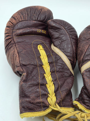 Antique 1950s Everlast 12oz Brown Leather Lace-Up Boxing Gloves Made in USA