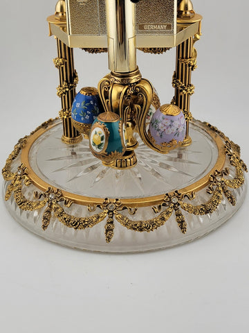 RARE HERMLE & SOHN 24K GOLD FABERGE EGG CRYSTAL CLOCK FOR ALL SEASONS. WORKING.