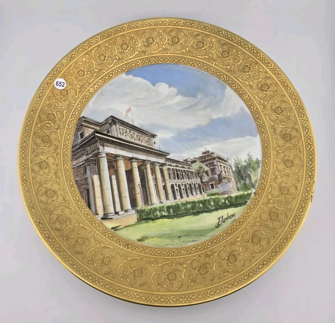 VINTAGE GERMAN LORENZ HUTSCHENREUTHER PORCELAIN 9.5" PLATES. 24k Gold Plated.