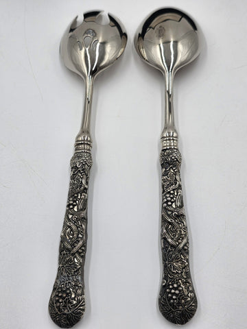 VTG GODINGER GSA 2-PIECE GRAPE LEAF SILVERPLATE UTENSIL SERVING NEIMAN MARCUS