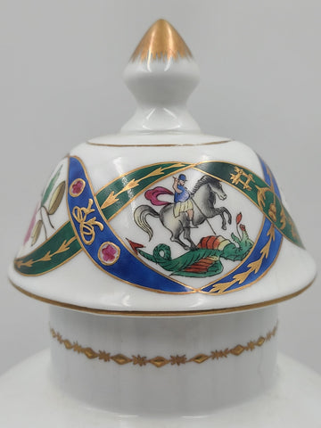 Rare Matching Set Of Chelsea House Heraldic Porcelain Plate Vase & Lidded Urn.