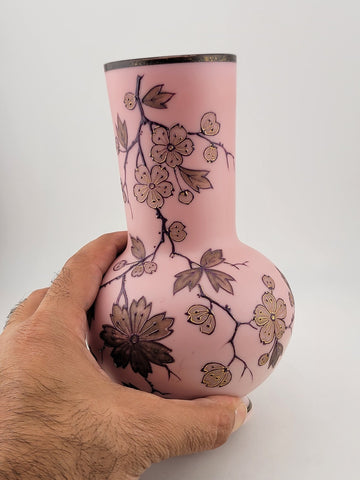 Rare Collectible PK Poschinger Krystallie Antique Burmese glass  Pink vase.