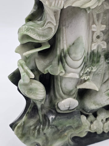 Chinese Hand Carved Natural Jadeite Jade Shou Xing Longevity Immortal Statue 12"