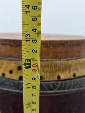 Antique Asian Hand Painted Rice Barrel Wooden Lidded Storage Bucket Bird Pagoda