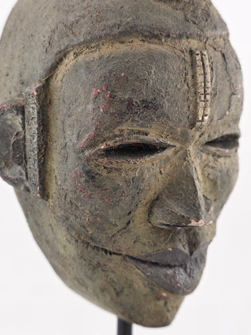 Vintage African Lwena Style Mask Angola Carved Wood Sculpture Tribal Art Stand