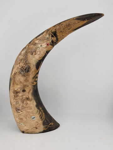 19th Cent. Antique Handcarved Asian Buffalo horn with dragon and Tiger Carvings.