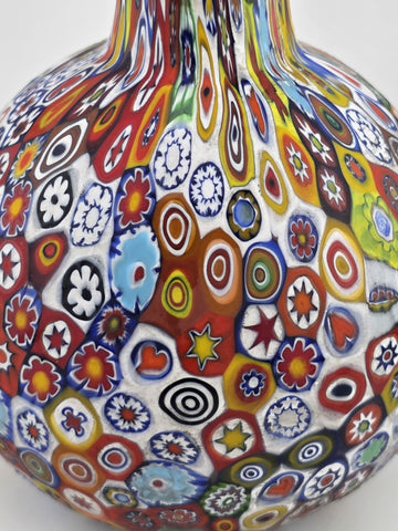 Vtg Fratelli Toso Murano Millefiori Art Glass Vase Pitcher Colorful Floral Italy