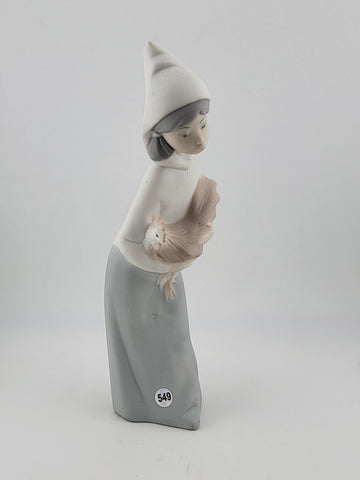 Lladro Shepherdess Girl with Rooster Hand Made In Spain Porcelain Figurine 8"