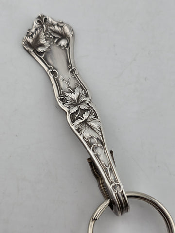 Antique Sterling Silver Spoon Handle Keychain Floral Art Nouveau 28.4g
