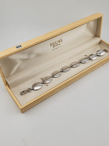 Rare Antique  Mid Century Posins Sterling Silver Bracelet W Original Box. 7.5 In