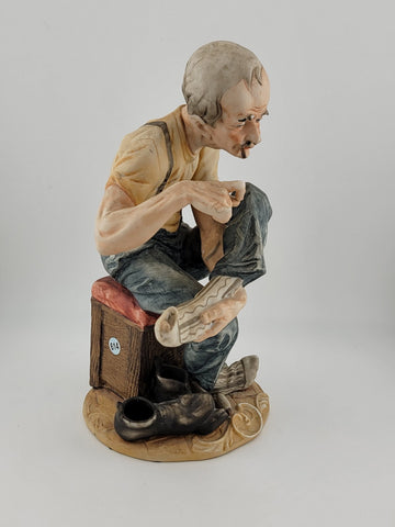 Capodimonte 10" Figurine Man Repairing Sock Vintage Matte Finish