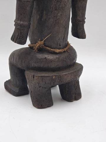 23" Antique Suku Congo Fertility Figure Wood Carving w/ Copper Wrap 1940s