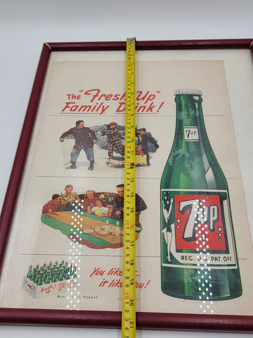 Original Frame Vintage 1949 Seven Up Soda Family Drink Winter Advertising Poster