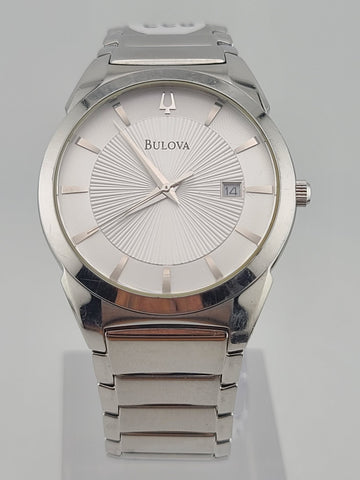 Bulova Mens Watch 96B015 Quartz Silver Dial Date Stainless Steel 38mm. New Batt.