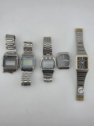Rare Vtg Seiko Lot Of 5 Collector World Digital Timer Alarm Quartz Watches Read