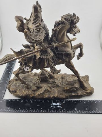 Antique 9" Chinese Ancient Bronze Guan Gong Yu Warrior God Ride Horse Statue