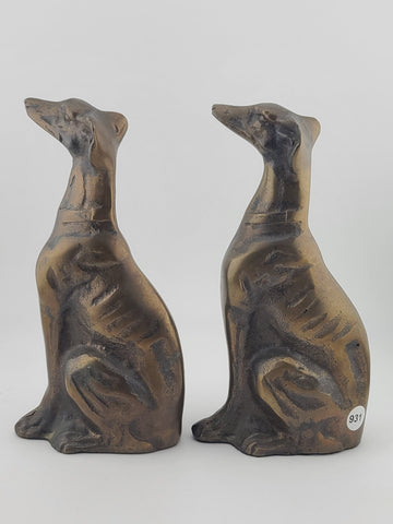 Vintage Pair MAITLAND SMITH Sitting Whippet Greyhound Dog Bronze Metal Bookends.
