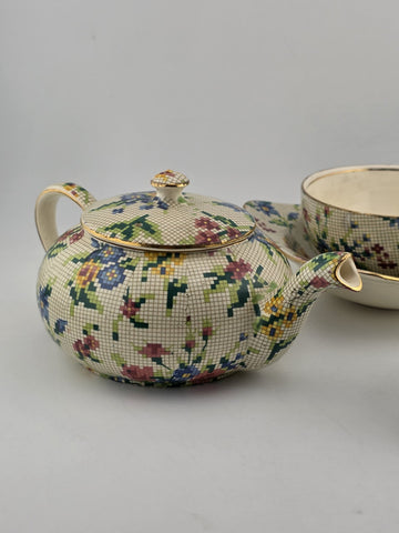 1930's Royal Winton Queen Anne Chintz Tea Set Teapot Cup Saucer Creamer England