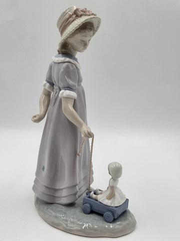 lladro Girl Pulling Wagon No. 5044 Collectible Figurine w/ Original Box 11" 1978