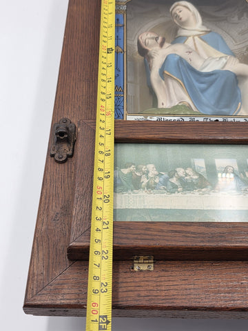 Large Antique C 1920 Catholic Sick Call Last Rites 3D Shadow Box W Accessories.