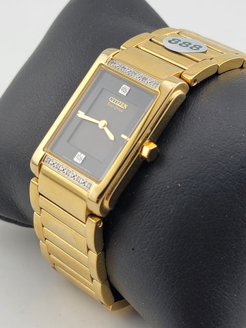 Vintage Citizen Women's EW9342-54E Eco-Drive Gold-Tone Diamond Watch #155. Works