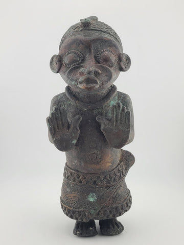 Vintage 1940's African Bronze Figure Rare Benin Style Tribal Bronze Sculpture 9”