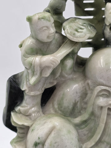 Chinese Hand Carved Natural Jadeite Jade Shou Xing Longevity Immortal Statue 12"
