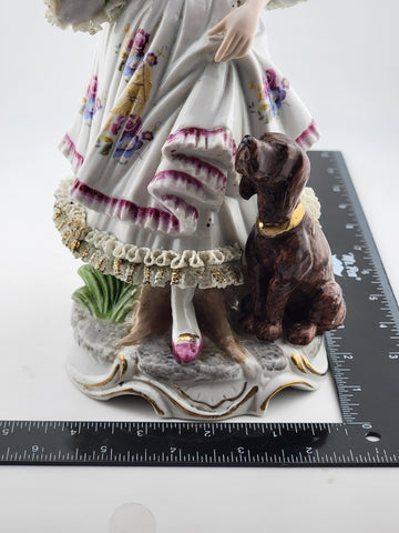 Rare Antique Collectible Porcelain Figurine "Shepherdess" W Dog, Germany.