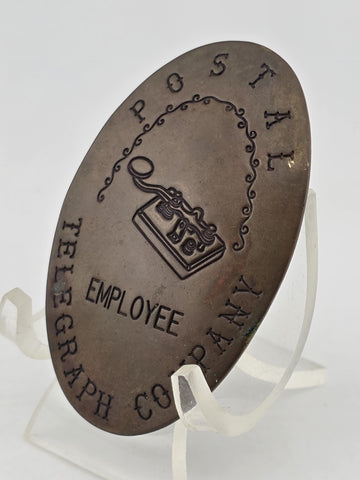 Rare Original Antique Postal Telegraph Co Employee Bronze Badge c1900 Morse Key