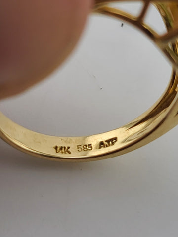 Vintage 14K Solid Gold Green Jade Cabochon Ring Elegant Open Gallery 4.9g