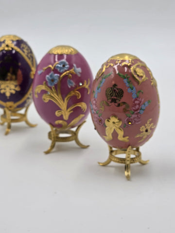 Set Of 4 Franklin Mint House of Faberge Jeweled Imperial Eggs Stands Boxed