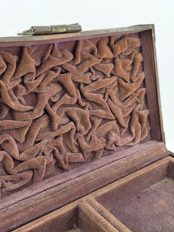 RARE ANTIQUE JAPANESE COPPER  BRASS-BOUND JEWELRY BOX W RAISED ENAMEL DECO MEIJI