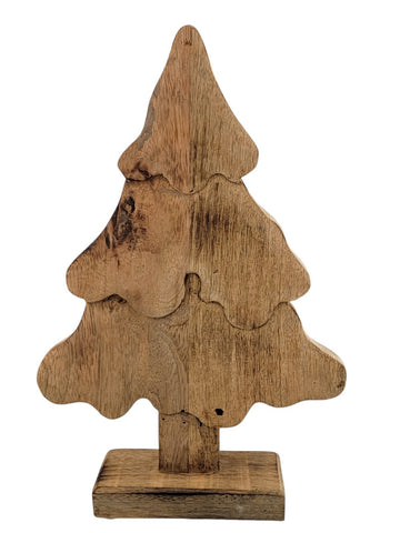 Vintage Table Top Wood Carved Christmas Tree. Solid Wood. 15 In Tall X 10In Wide