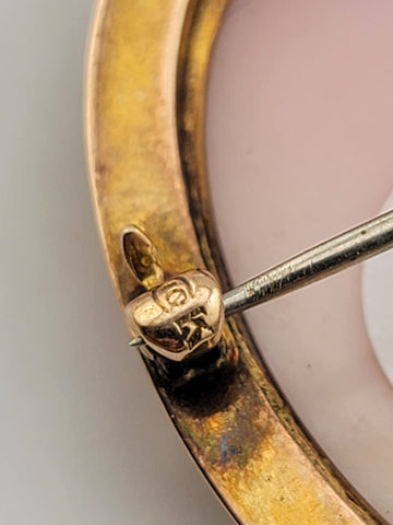 Antique Art Deco 10K gold Portrait carved shell pendant brooch 1&1/4 inch.