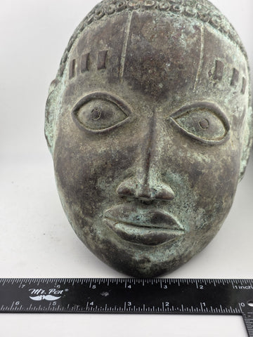 Antique African Nigerian Benin Bronze Large Bust  Statue Primitive Tribal Art.