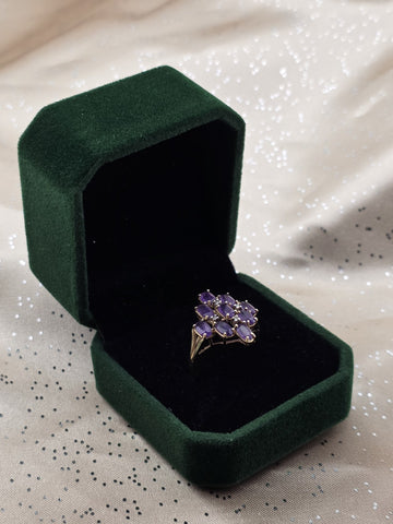 Antique 10K Solid Gold Amethyst Cluster Ring Diamond Accents Size 7.5 W Box.