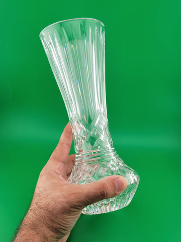 Vtg 1970's Waterford Crystal Giftware 10" Flower Vase Criss Cross Vertical Cut