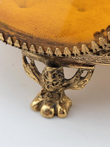 Antique Ormolu Filigree Trinket Casket Vitrine Box, 5-Sided Beveled Amber Glass