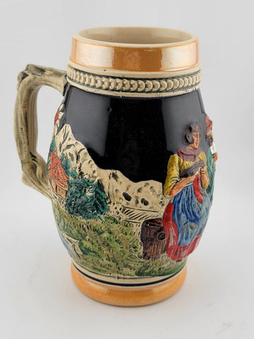 Lot Of 2 Vintage Hand Painted Ceramic West German Beer Stein. Bavaria Scene.