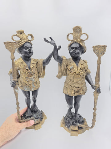 Antique Moorish Blackamoor Figural Cast Bronze Single Candle Holder 15 1/2" tall